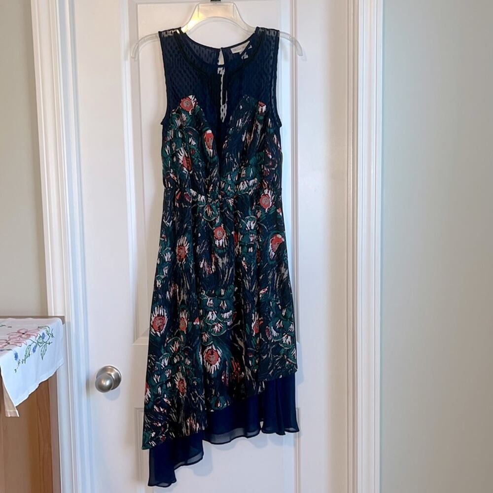 Nicole Richie Abstract Print with Lace Asymmetrical Cocktail Dress